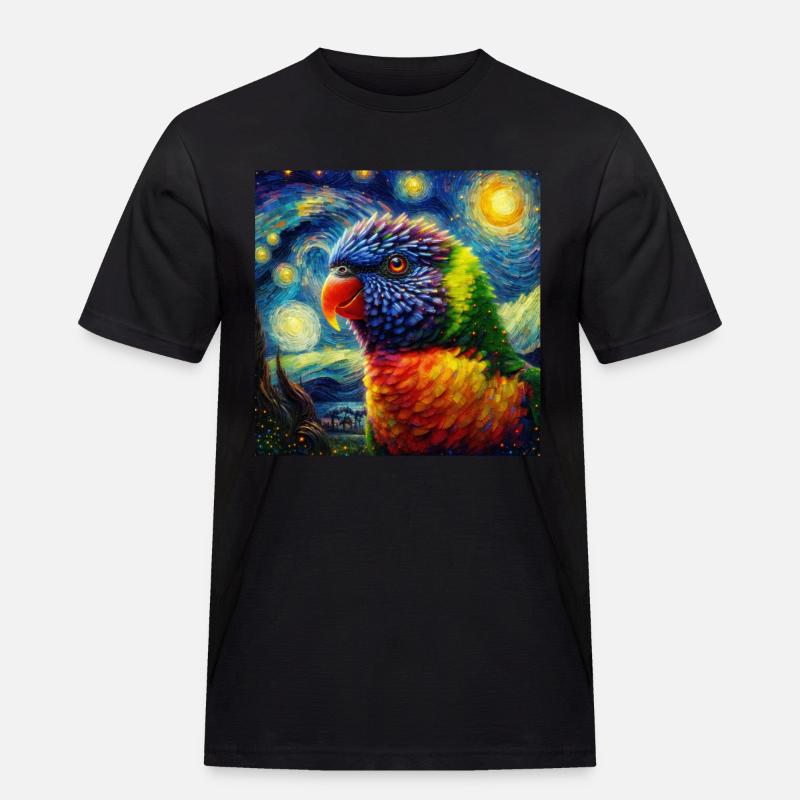 Regenbogenlori Starry Night - Männer Workwear T-Shirt - Schwarz