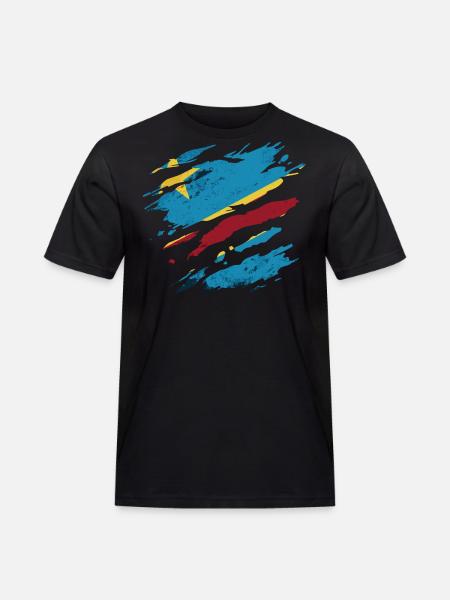 Congo - National Flag, Scratches, Cracks - Men's Workwear T-Shirt - black