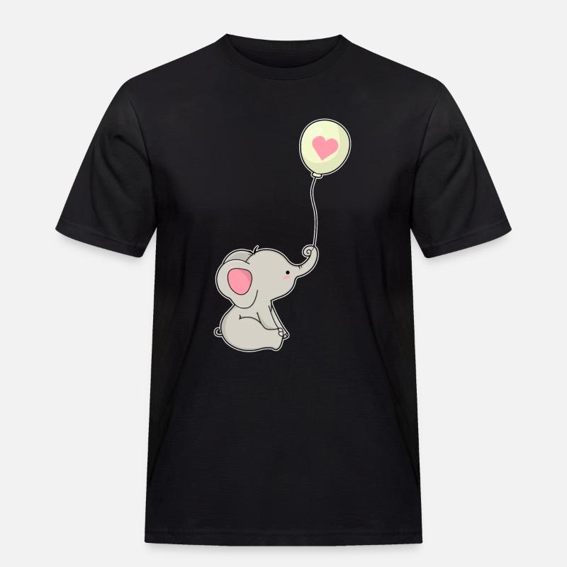Elefant & Luftballon mit Herz - Männer Workwear T-Shirt - Schwarz