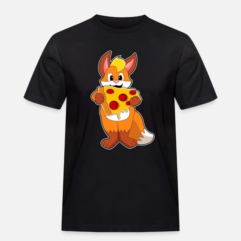 Fuchs mit Pizza - Männer Workwear T-Shirt - Schwarz