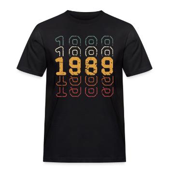1989 - Men's Workwear T-Shirt - black - Front - AI Model Male 178 light (178cm)