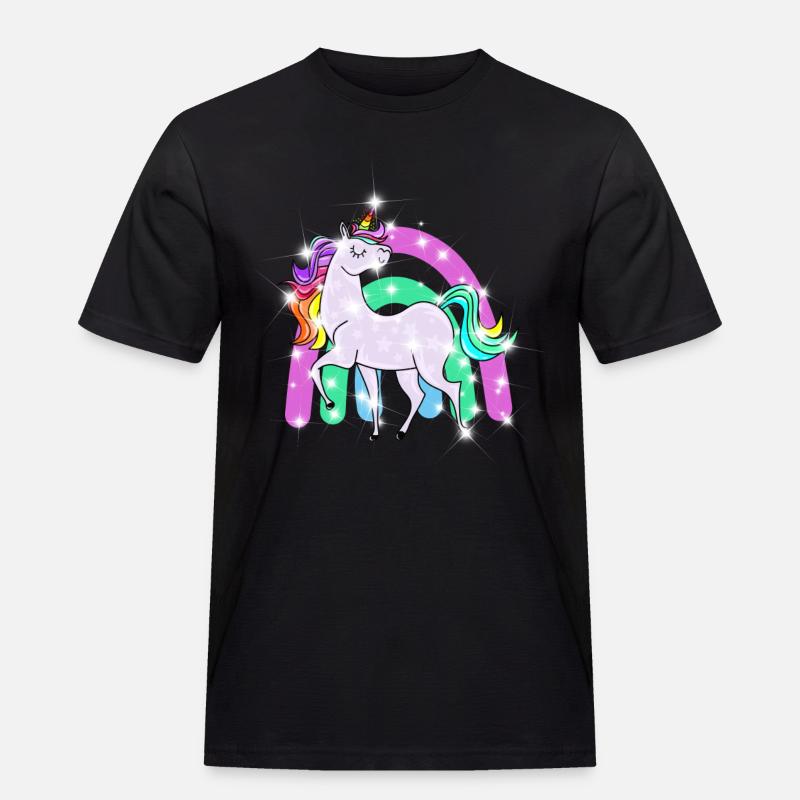 funkelndes Einhorn mit Regenbogen - Männer Workwear T-Shirt - Schwarz