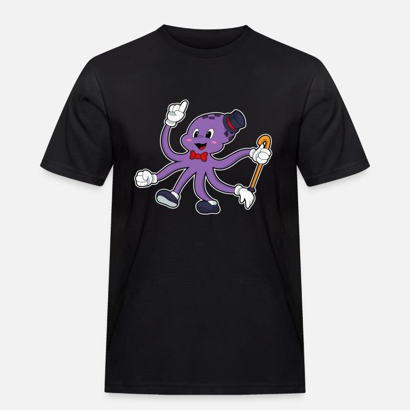 Krake als Zauberer mit Hut - Männer Workwear T-Shirt - Schwarz