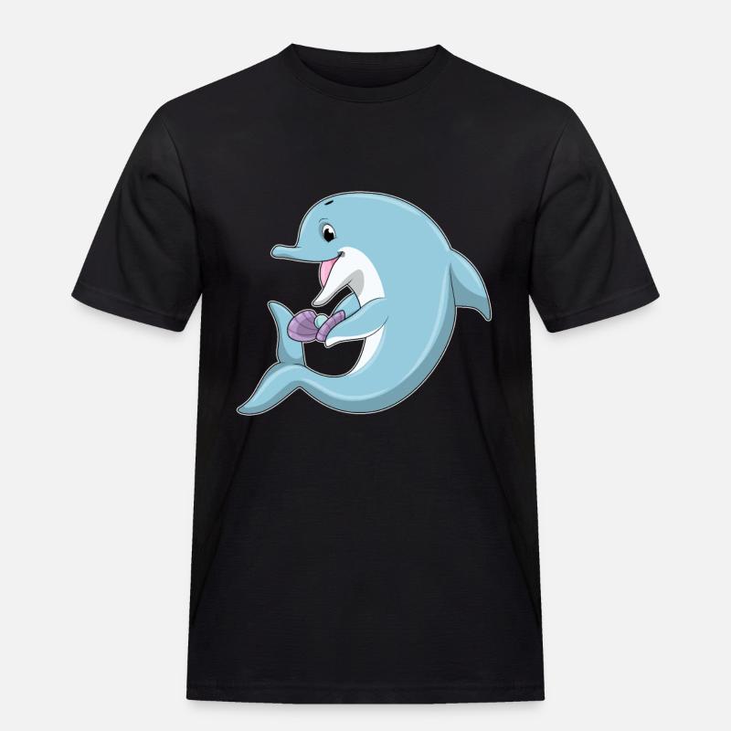 Delfin mit Perle - Männer Workwear T-Shirt - Schwarz
