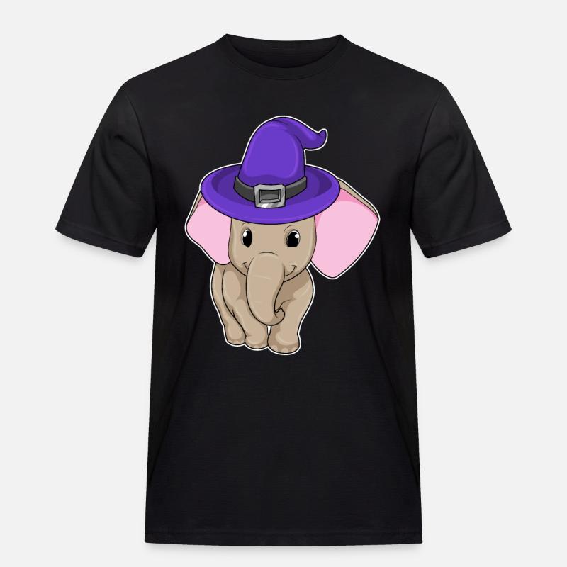 Elefant als Zauberer - Männer Workwear T-Shirt - Schwarz