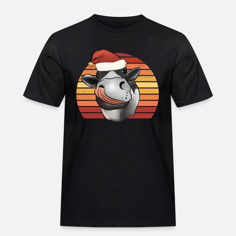 Weihnachtskuh Kuh mit Weihnachtsmütze Retro - Männer Workwear T-Shirt - Schwarz