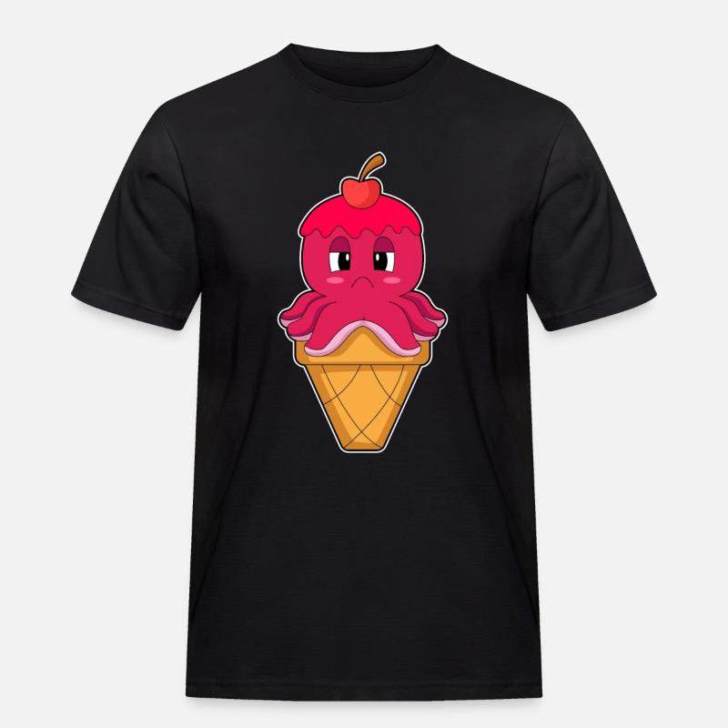 Krake Waffeleis Kirsche - Männer Workwear T-Shirt - Schwarz