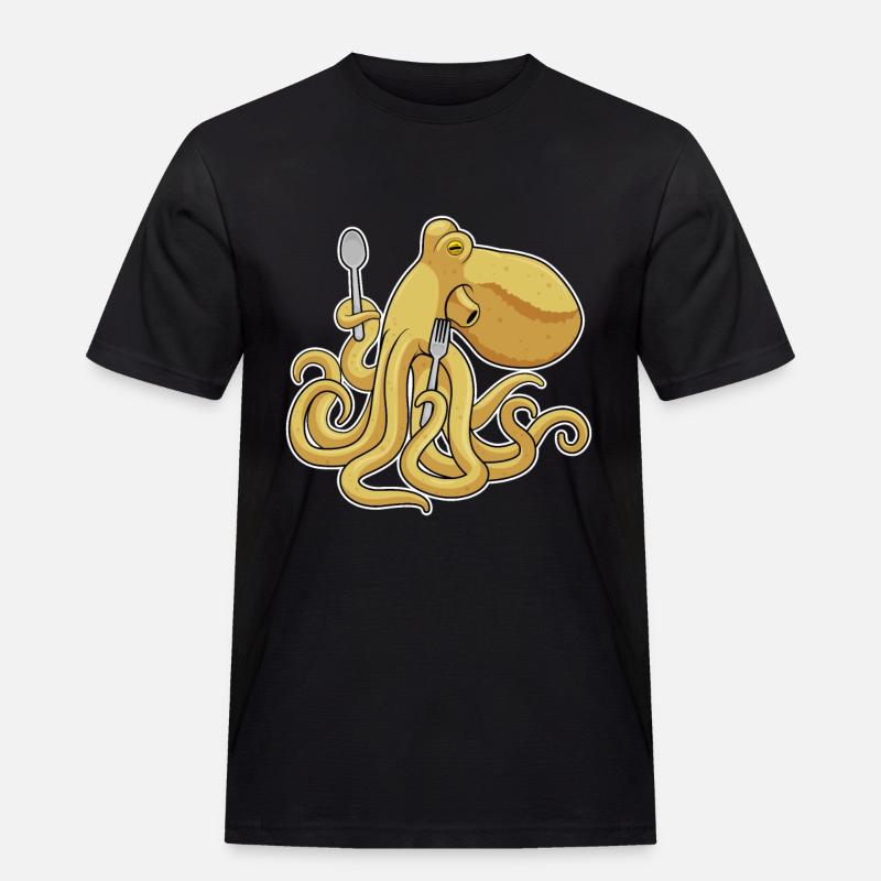 Krake Besteck Kochen Küche - Männer Workwear T-Shirt - Schwarz