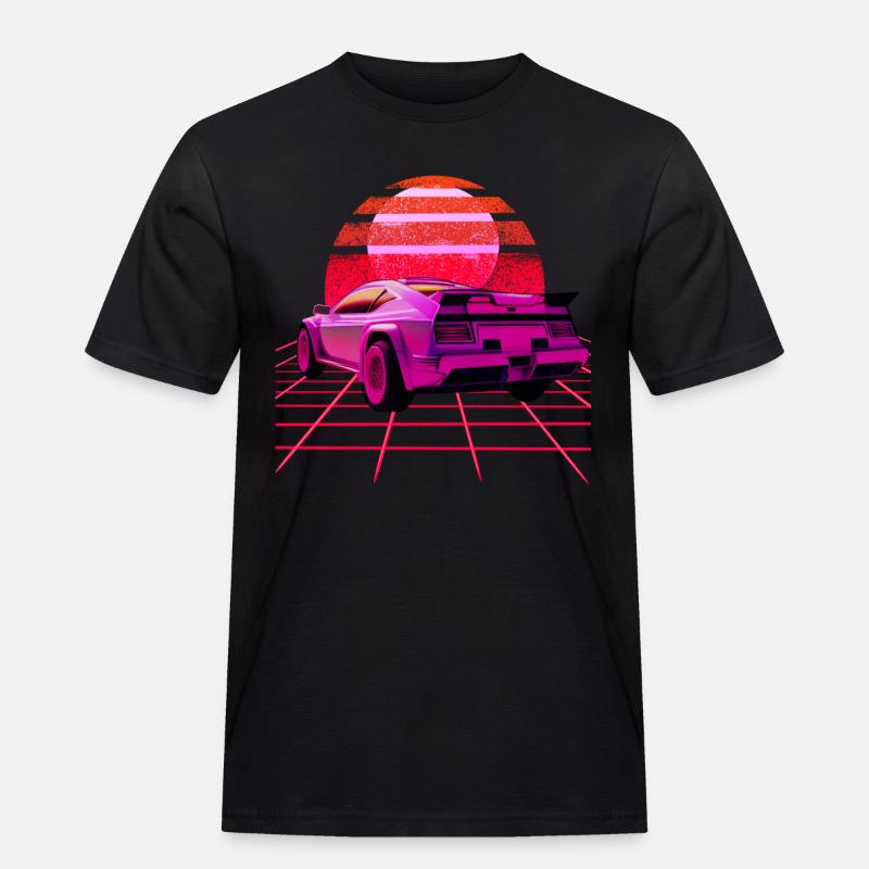 Retro Wave super Car Sunset - Männer Workwear T-Shirt - Schwarz