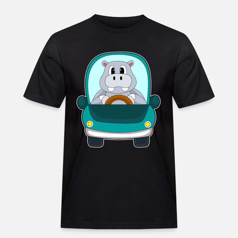 Nilpferd Auto - Männer Workwear T-Shirt - Schwarz