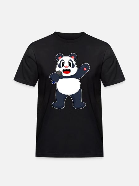 Panda Singer Microphone Singing - Men's Workwear T-Shirt - black