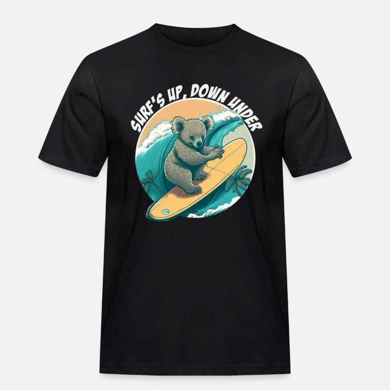 Down under surfender Koalabär - Männer Workwear T-Shirt - Schwarz