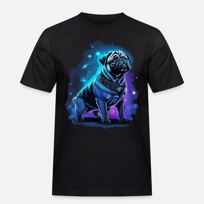 Neon Mops Hund Mitternachtszauber - Männer Workwear T-Shirt - Schwarz