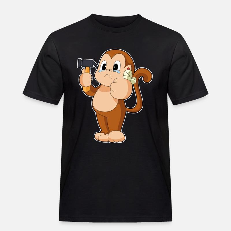 Affe Handwerker Hammer - Männer Workwear T-Shirt - Schwarz