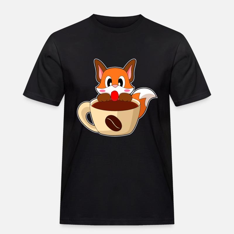 Fuchs Kaffee Tasse - Männer Workwear T-Shirt - Schwarz