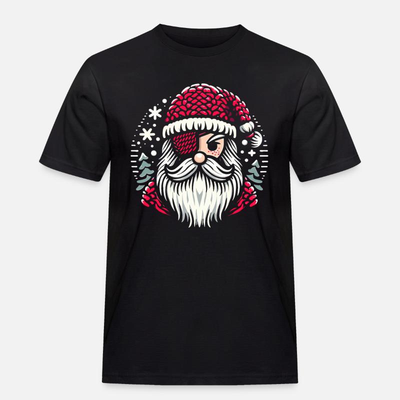 Weihnachtsmann Strickmuster mit Augenklappe - Männer Workwear T-Shirt - Schwarz