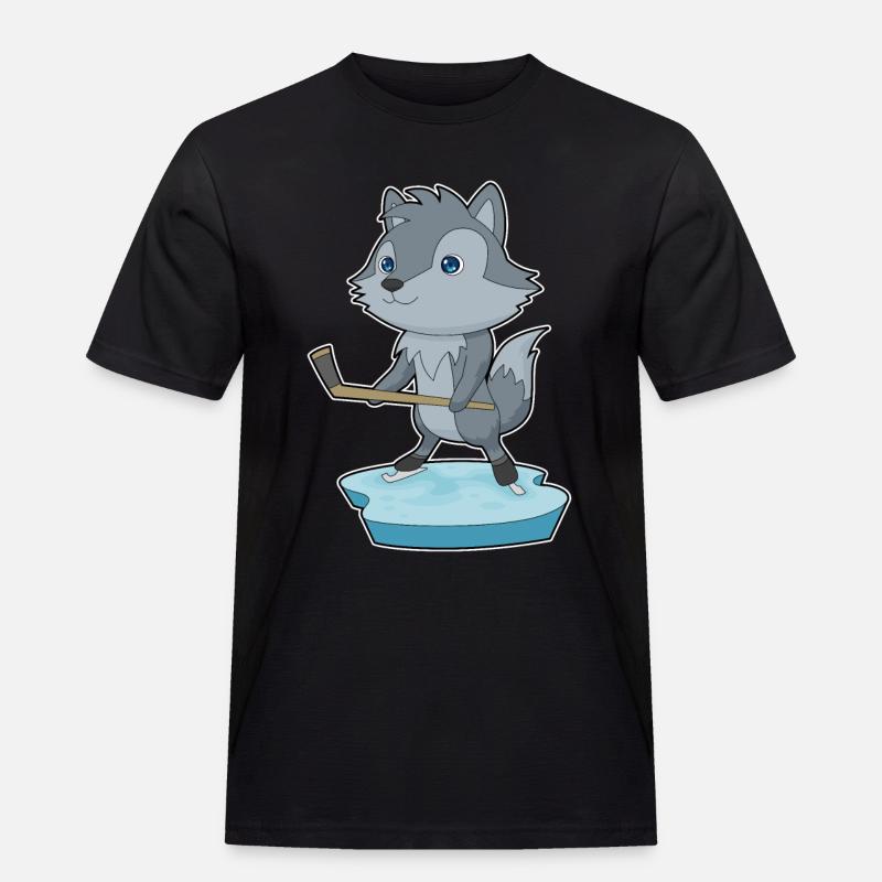 Wolf Eishockey Eishockeyschläger - Männer Workwear T-Shirt - Schwarz