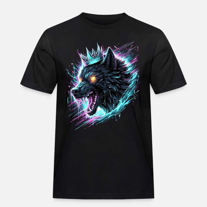 Königlicher Wolf Synthwave - Männer Workwear T-Shirt - Schwarz