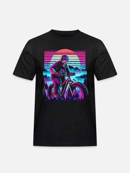 Synthwave Skeleton Biker Fatbike Retro Sunset - Men's Workwear T-Shirt - black
