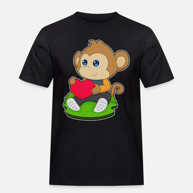 Affe Herz Luftballon - Männer Workwear T-Shirt - Schwarz