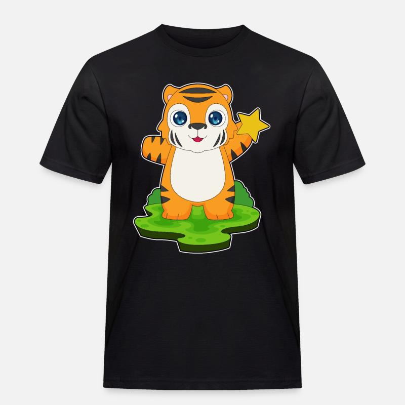 Tiger Stern - Männer Workwear T-Shirt - Schwarz