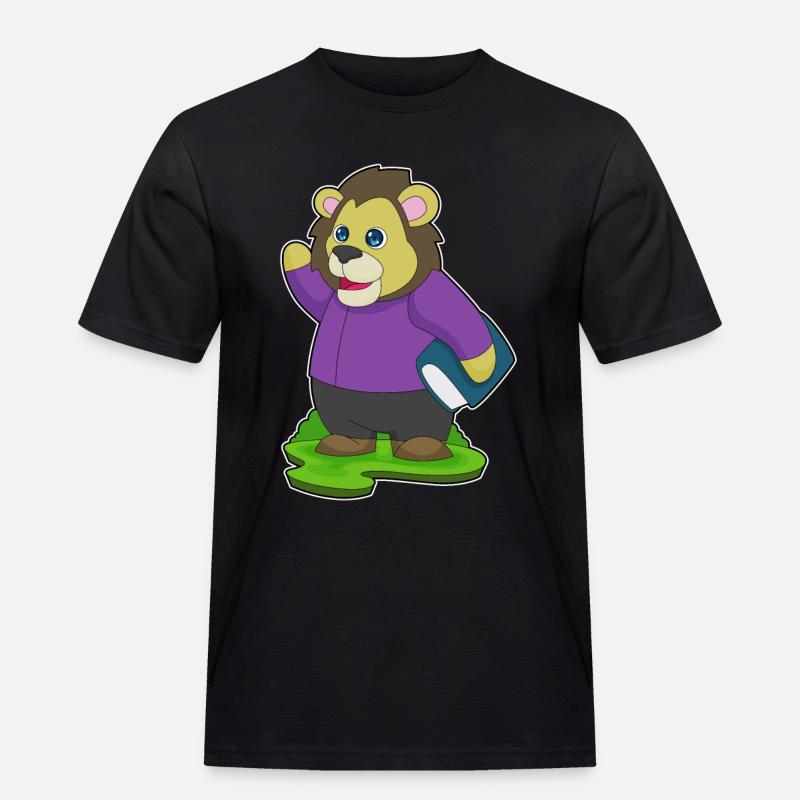 Löwe Nerd Buch - Männer Workwear T-Shirt - Schwarz