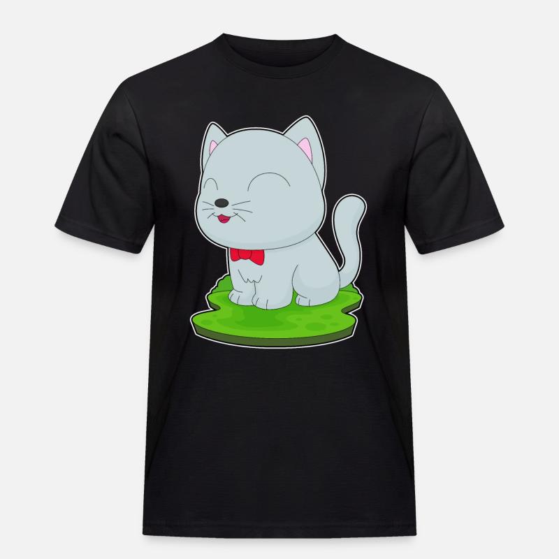 Katze Fliege - Männer Workwear T-Shirt - Schwarz