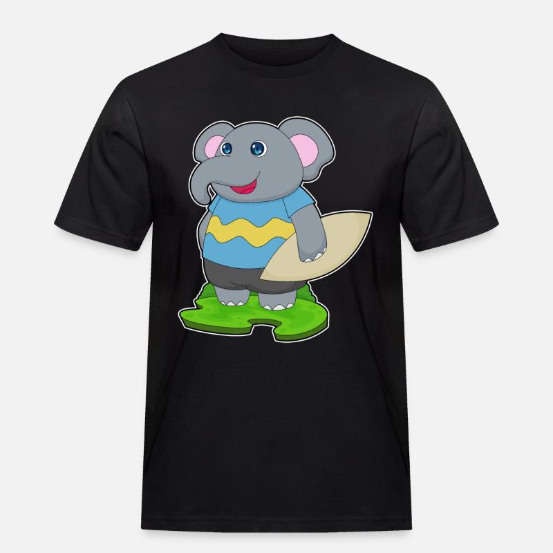 Elefant Surfer Surfbrett - Männer Workwear T-Shirt - Schwarz