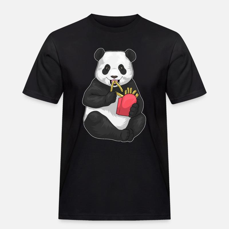 Panda Pommes frites - Männer Workwear T-Shirt - Schwarz