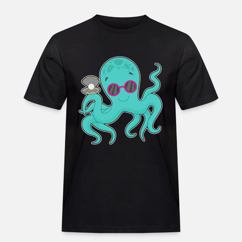 Krake Perle - Männer Workwear T-Shirt - Schwarz