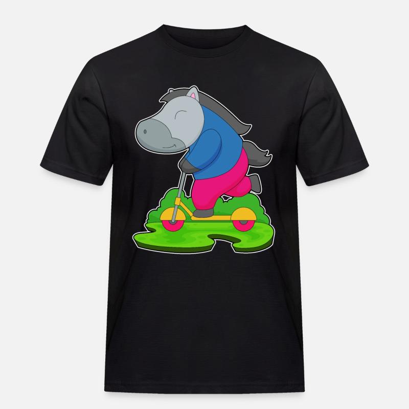 Pferd Roller - Männer Workwear T-Shirt - Schwarz