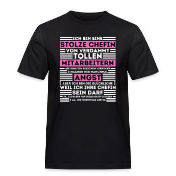STOLZE CHEFIN VON VERDAMMT TOLLEN MITARBEITERN - Männer Workwear T-Shirt - Schwarz - Vorne - AI Model Male 178 light (178cm)