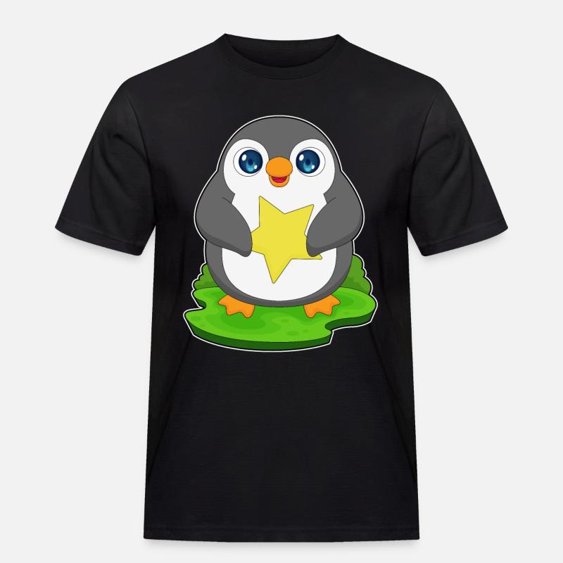Pinguin Stern - Männer Workwear T-Shirt - Schwarz