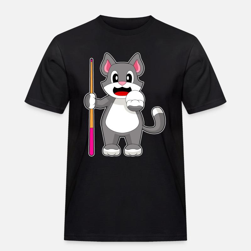 Katze Billiard Queue - Männer Workwear T-Shirt - Schwarz