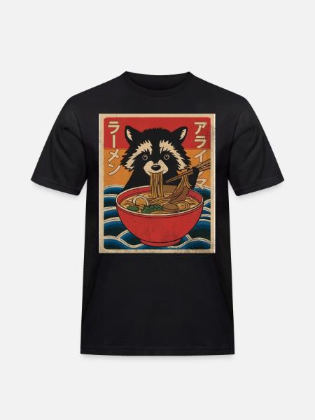 Kawaii Raccoon Ramen Funny Japanese Anime - Men's Workwear T-Shirt - black