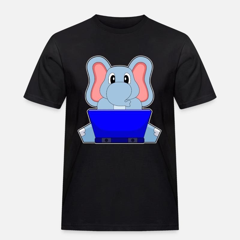 Elefant Laptop - Männer Workwear T-Shirt - Schwarz