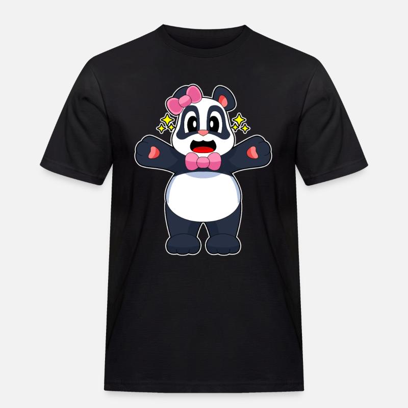 Panda Schleife - Männer Workwear T-Shirt - Schwarz