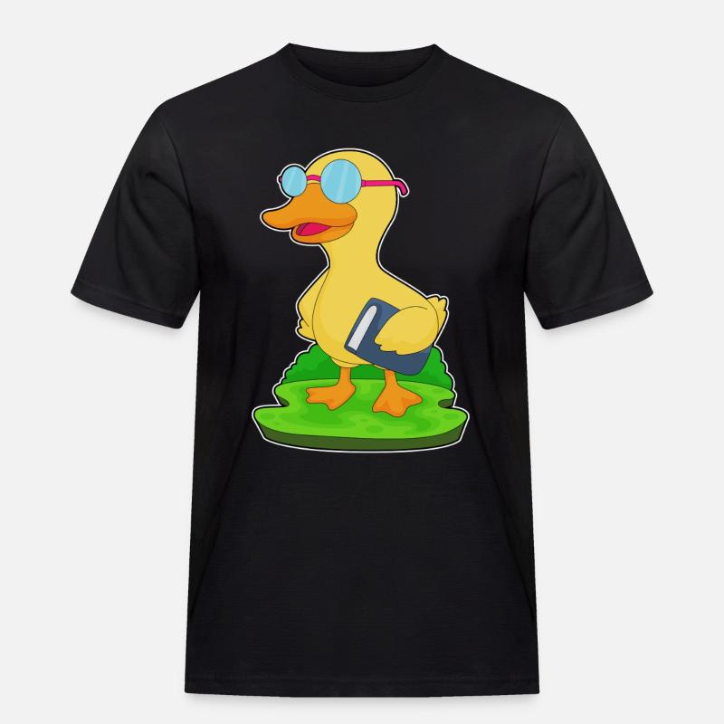 Ente Nerd Buch Brille - Männer Workwear T-Shirt - Schwarz