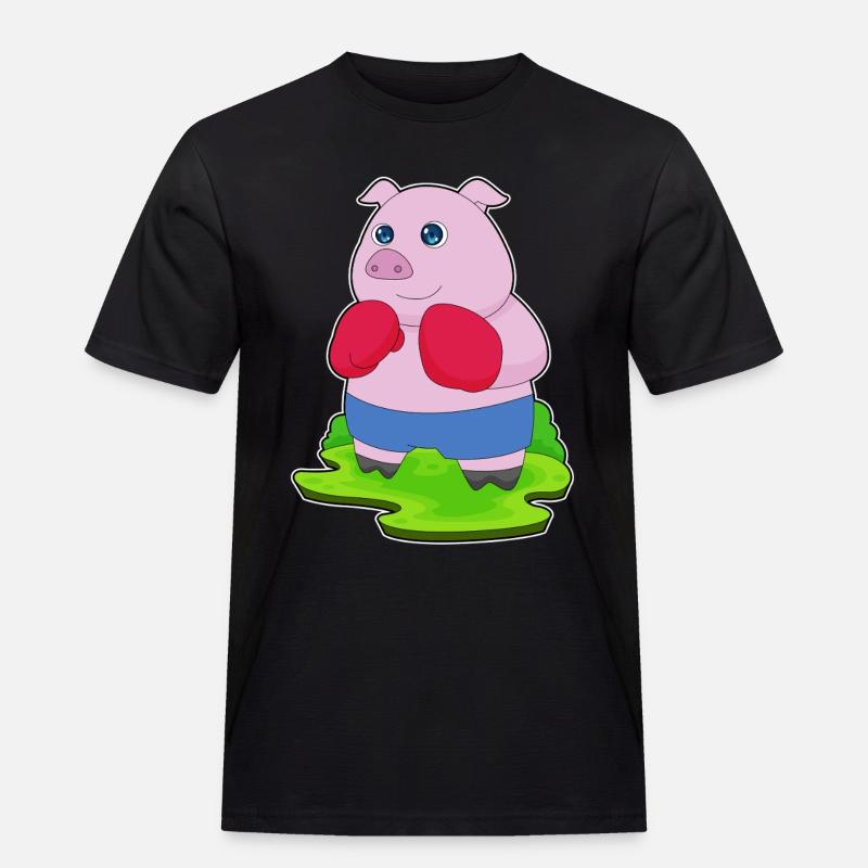 Schwein Boxer Boxhandschuhe Boxen - Männer Workwear T-Shirt - Schwarz