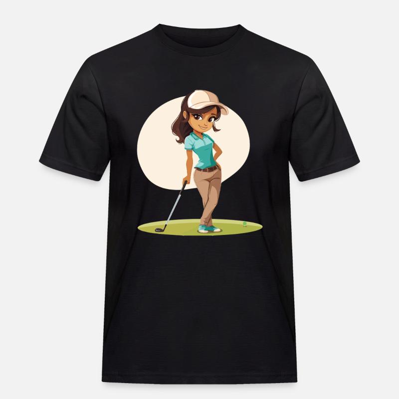 Weiblicher Golfer Comic - Männer Workwear T-Shirt - Schwarz