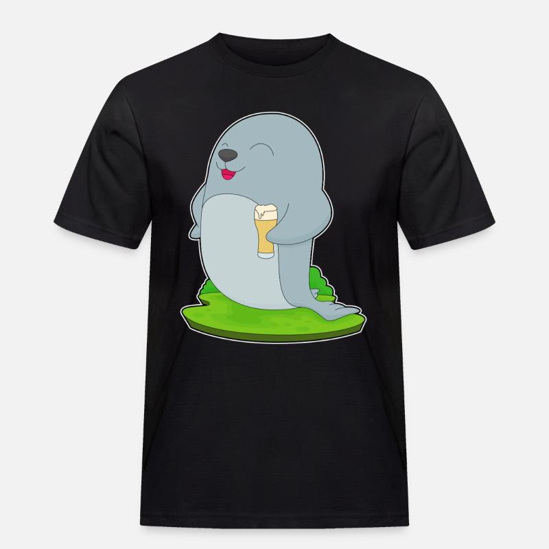 Seehund Bier - Männer Workwear T-Shirt - Schwarz