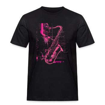 Saxophonist Skizze - Männer Workwear T-Shirt - Schwarz - Vorne - AI Model Male 178 light (178cm)