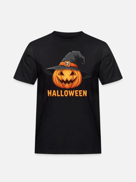 Spooky Halloween Jack-o'-lantern with witch hat - Men's Workwear T-Shirt - black