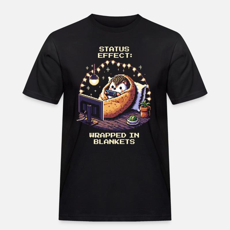 Status: Eingekuschelt in Decken - Männer Workwear T-Shirt - Schwarz