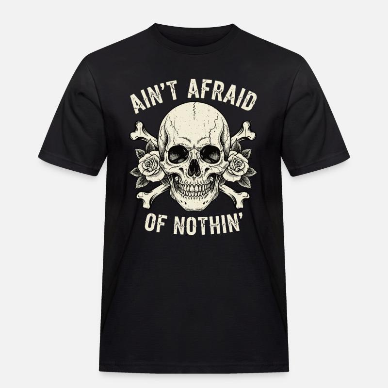 Skull mit Rosen und Slogans - Männer Workwear T-Shirt - Schwarz