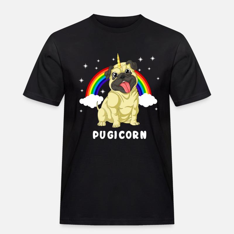 Mops Einhorn - Männer Workwear T-Shirt - Schwarz
