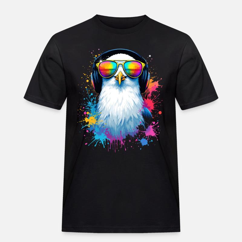 Bunte Möwe Vogel mit Kopfhörer Sonnenbrille - Männer Workwear T-Shirt - Schwarz