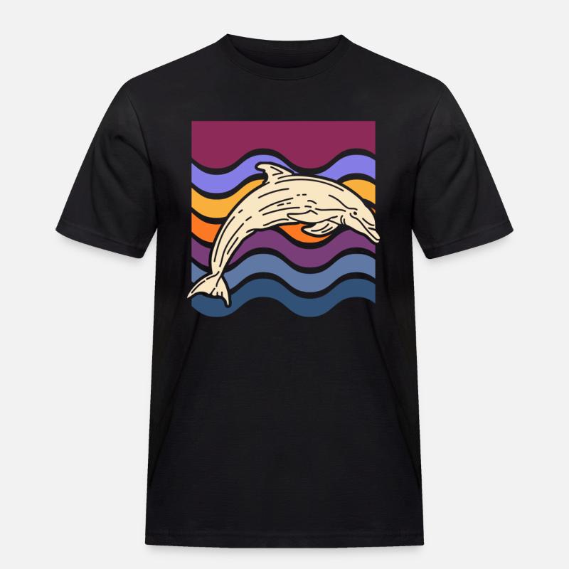 Delfin auf farbigen Wellen - Männer Workwear T-Shirt - Schwarz