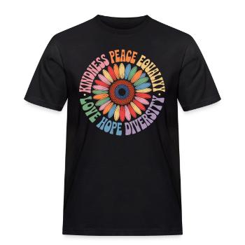 Sonnenblume Frieden Liebe Hoffnung Diversität - Männer Workwear T-Shirt - Schwarz - Vorne - AI Model Male 178 light (178cm)