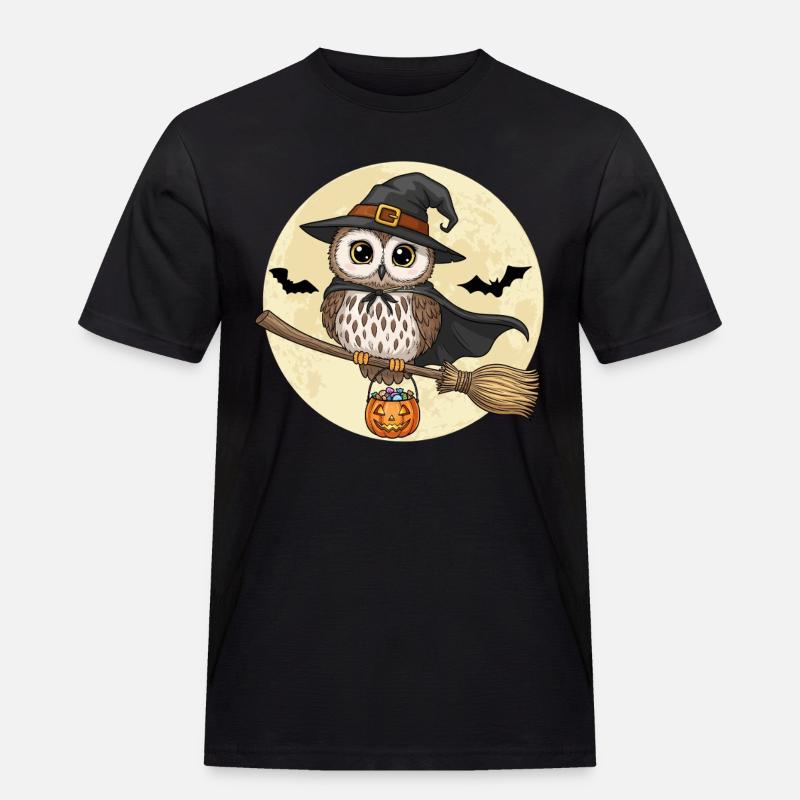 Süße Eule Hexe Halloween - Männer Workwear T-Shirt - Schwarz